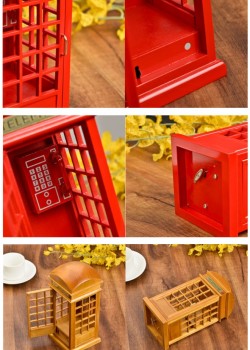 木質 仿真電話亭 音樂盒 MUSIC BOX